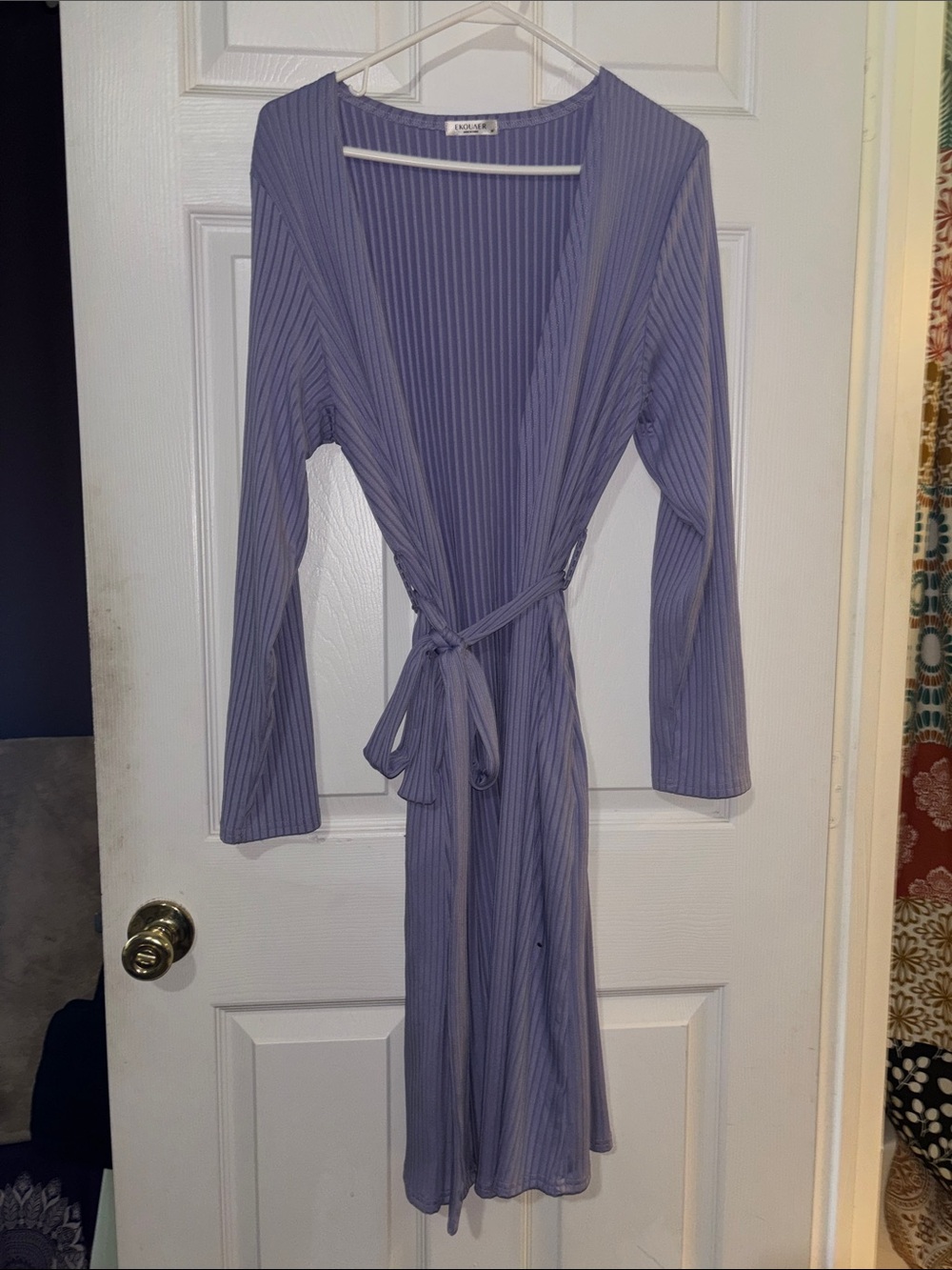 Ribbed Wrap Robe in Light Lavender by Unbranded